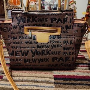 Brown New York Paris purse